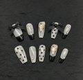 FLORIN 黑丝蝴蝶结金心钻奢华手工穿戴甲