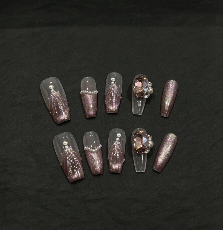 FLORIN 宫廷珍珠流苏紫宝奢华手工穿戴甲