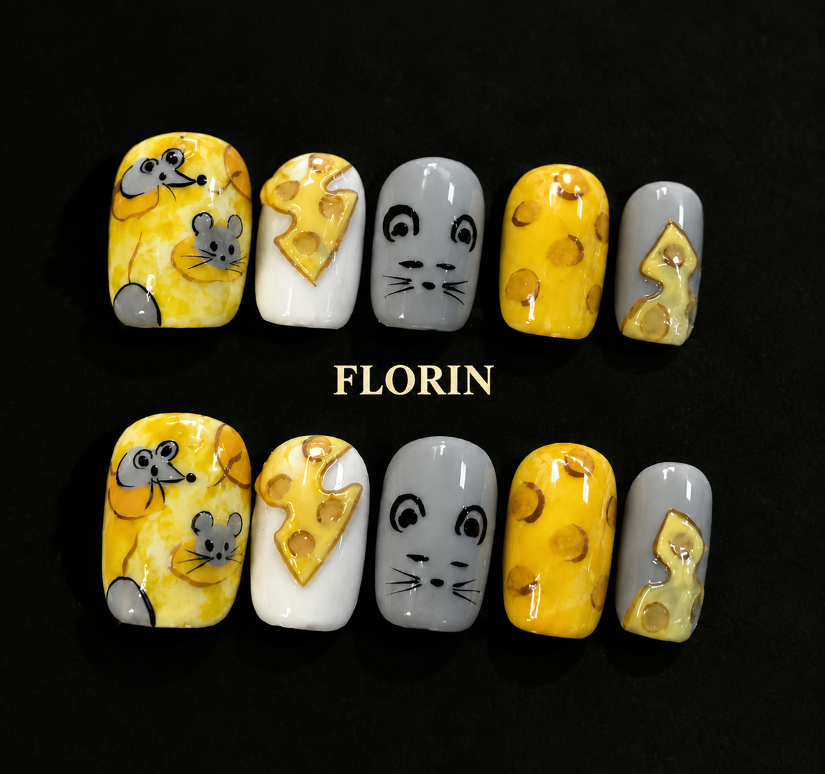 FLORIN 萌趣芝士小鼠手绘涂鸦手工穿戴甲