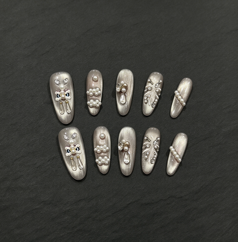 FLORIN 月光水光猫眼珍珠排钻穿戴甲