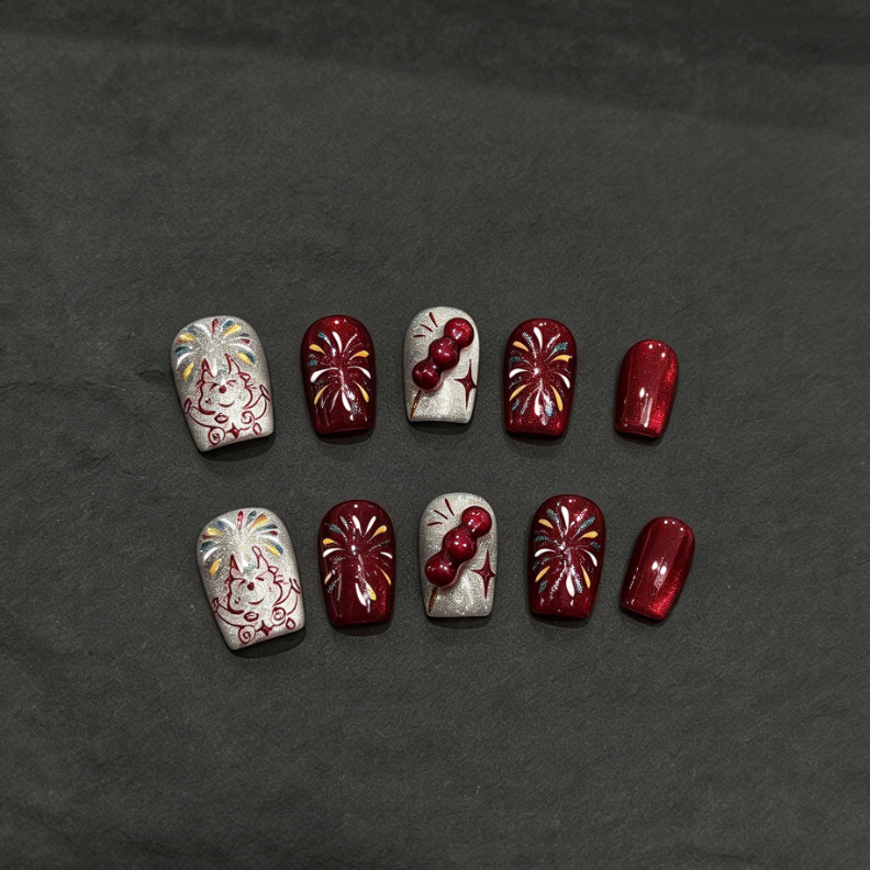 FLORIN 新春银花红韵糖葫芦短款穿戴甲